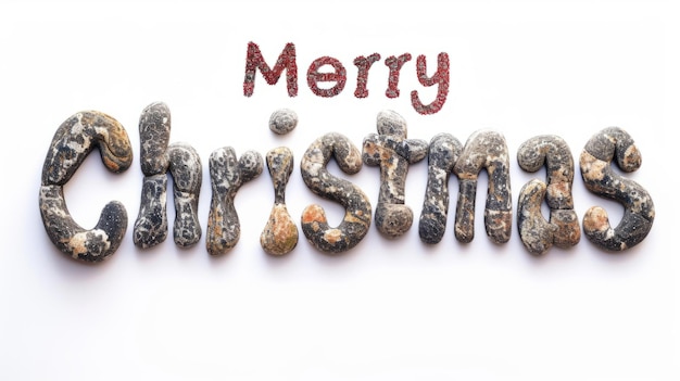 Photo words merry christmas created in pebble letters
