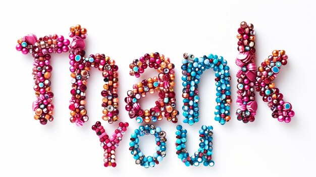 Photo words thank you created in beaded lettering