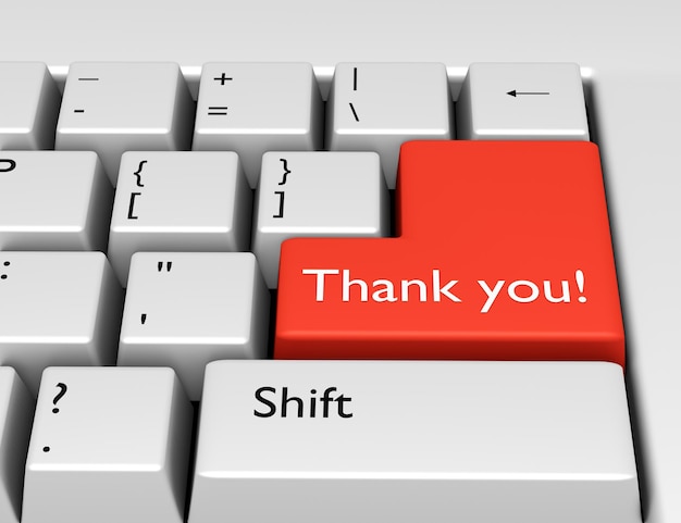 Words Thank you! written on a computer keyboard. Conceptual image on a computer key Enter. 3d rendering