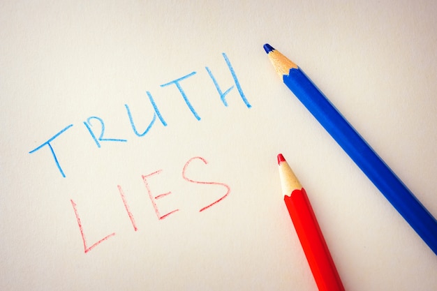 Words truth and lies are written on paper