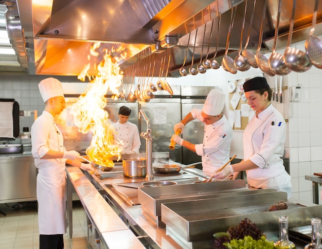 The work of the cook in the kitchen of the restaurant.