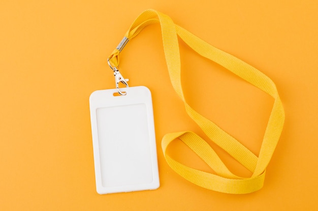 Photo work id name tag the id of the employee card icons with ropes on a yellow background