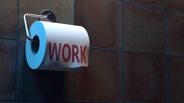 Work lettering on toilet paper in the toilet