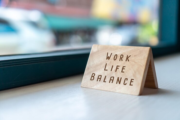 Work life balance quote on wooden sign board background