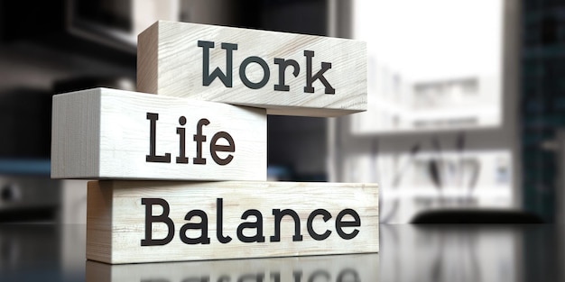 Work life balance woorden op houten blokken 3D illustratie