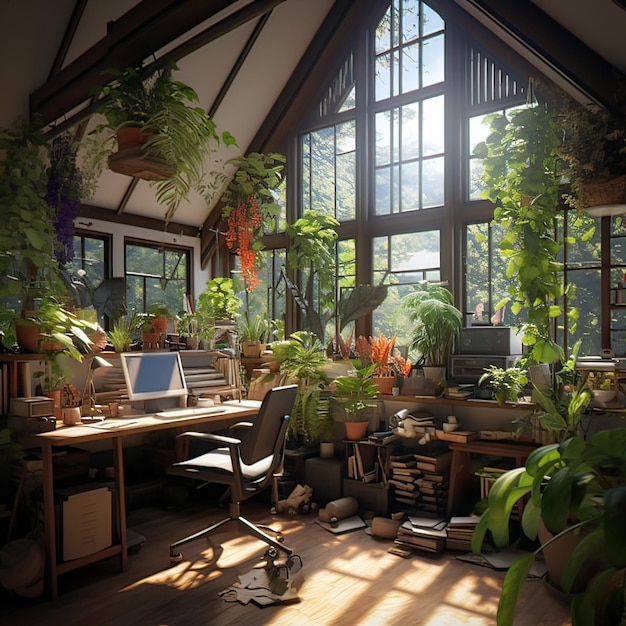 work room with plant concept idea