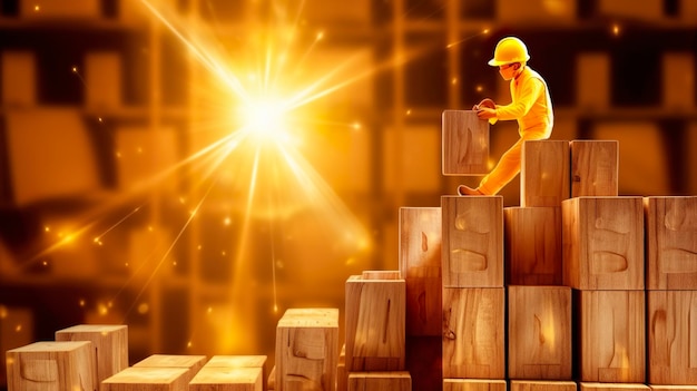 Work safety concept Safety at the workplace and compliance on wooden cube blocks Working standard process Zero accidents Using for safety awareness banner AI Generative