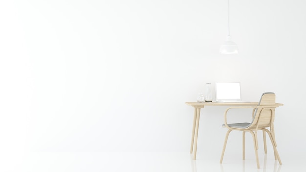 Work space interior white background - 3d rendering minimal japanese