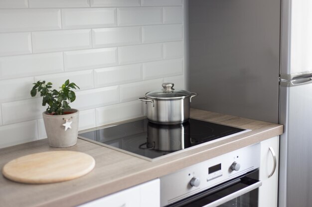 Work space in modern kitchen interior