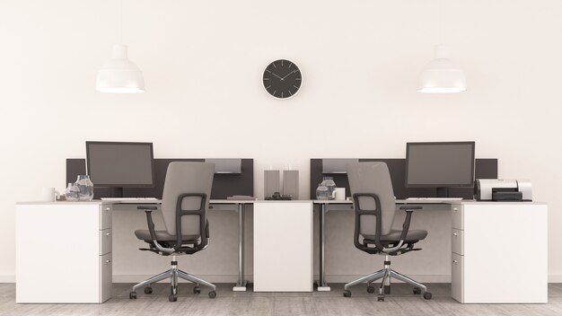 Work space in office interior background  