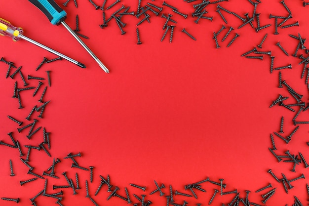 work tools on red surface