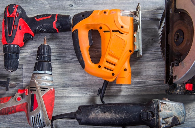 Photo work tools on wooden background