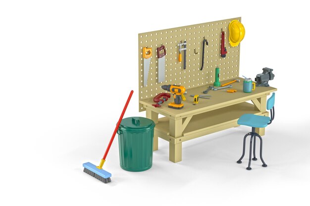 Workbench on White Background 3d Rendering