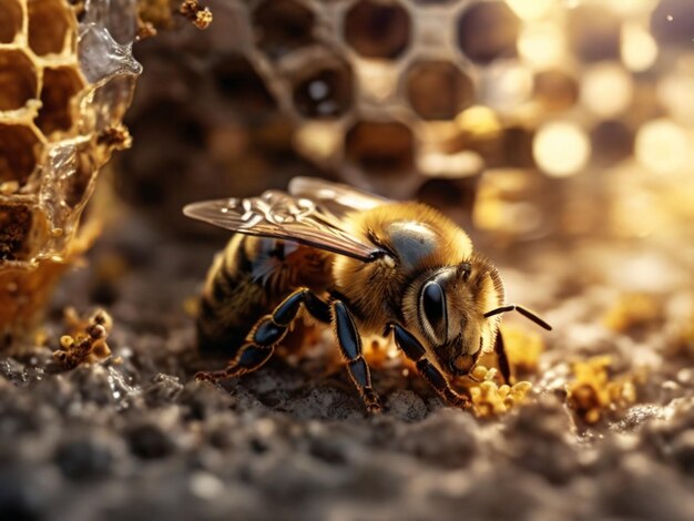 Worker bees pouring the honey they carry