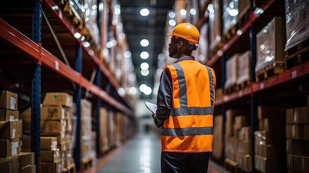 a worker in big storage modern warehouse