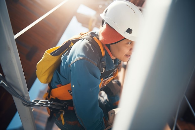 Worker connecting cables to solar panel