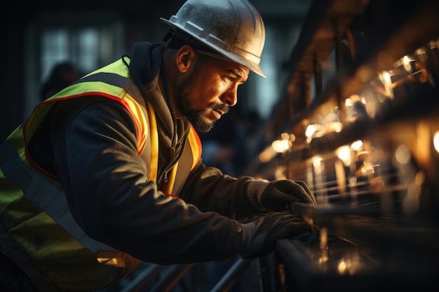 Worker on construction scaffolding and building site Generative AI