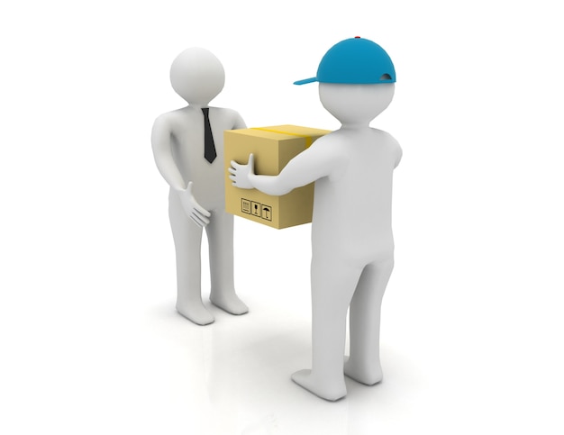 Photo worker delivering a package to a businessman . 3d rendered illustration