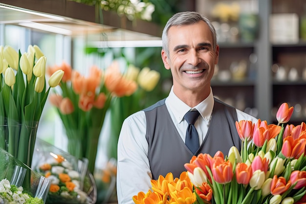 Worker in Flowers Store