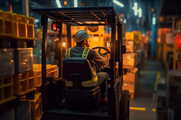 Worker on forklift in the style of cluttered with Generative AI