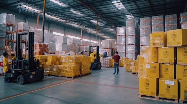 Worker and forklift at the ware house