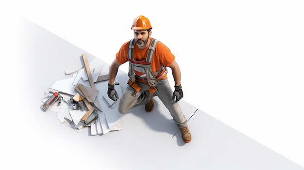 a worker from a birds eye view created by 3d rendering