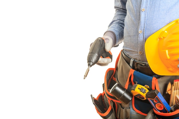 Worker holding an electric screwdriver