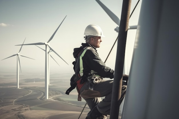 Worker installing windmills