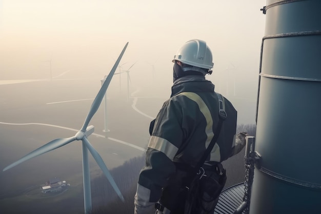 Worker installing windmills