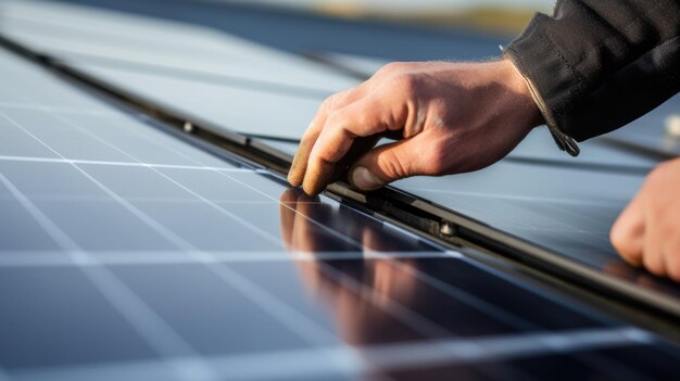 A worker installs solar panels