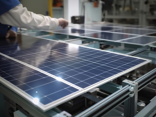 A worker is working on a solar panel.