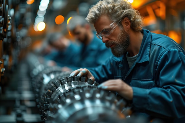 Worker is working with gears at the factory generative ai