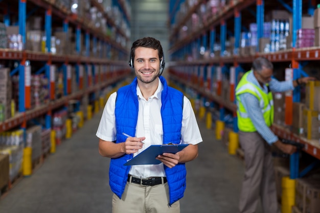 Worker looking at camera