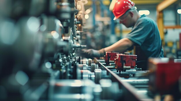 Foto lavoratore alla macchina lavoro nell'industria pesante generativa ai