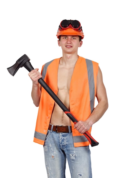 Worker man with ax