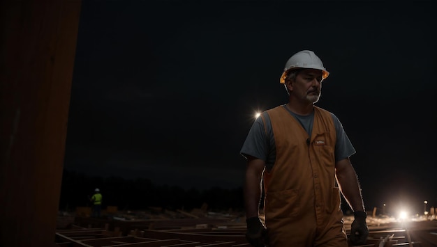 worker man with safety equipment working construction