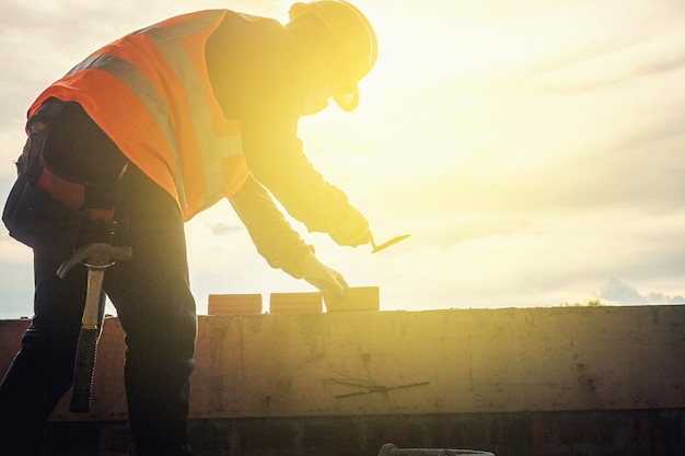 Worker man with safety helmet Construction building industry