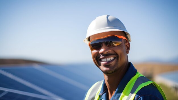 Worker near the solar energy area