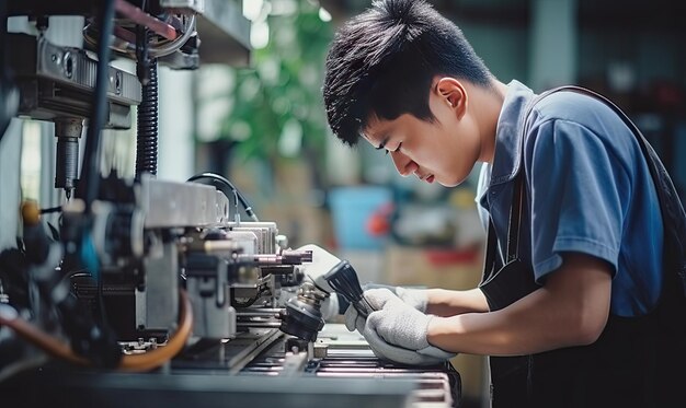 Photo worker operating machinery in a manufacturing facility