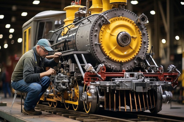 Worker performing maintenance on the track loaders engine