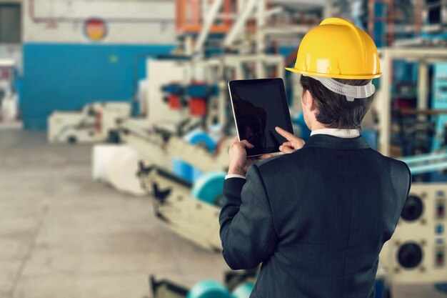 Worker person with digital tablet work in warehouse.