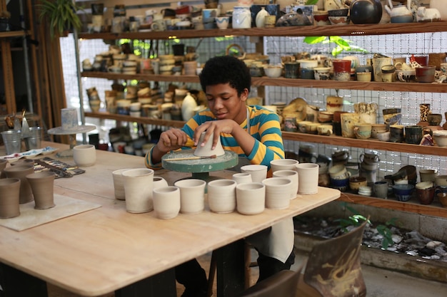 Worker at the pottery manufacturing