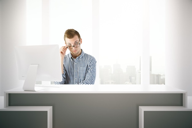 Worker at reception