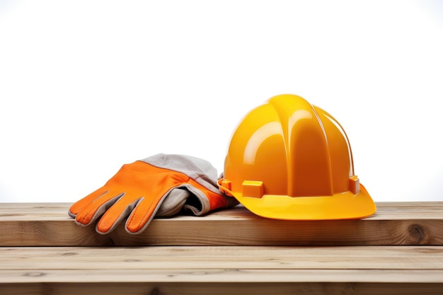 Worker's helmet and glove with blank writing space white background