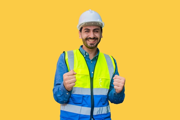 Worker smiling on isolate background