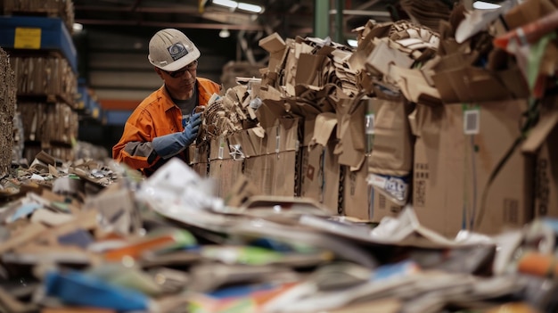 Worker sorts through mountains of cardboard highlighting the reality of recycling