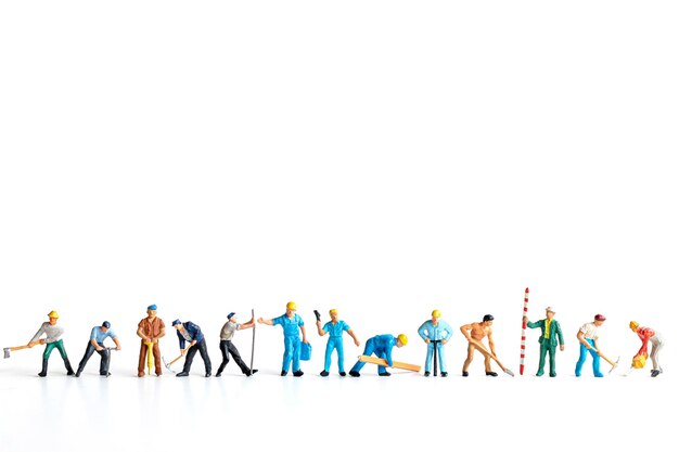 Worker team standing on white background and copy space for your text Labour day concept