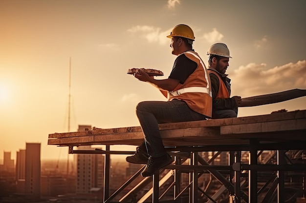 worker on the top eating