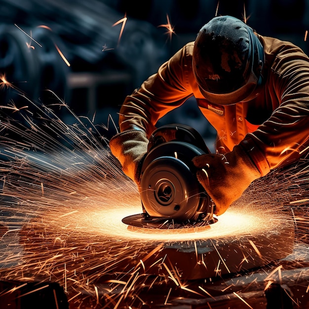 Photo worker using circular grinder on metal