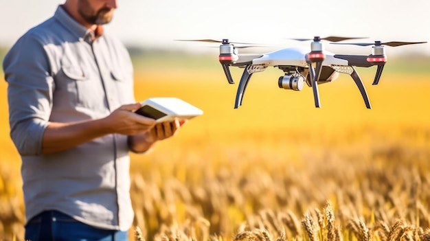 Worker using drone for agriculture